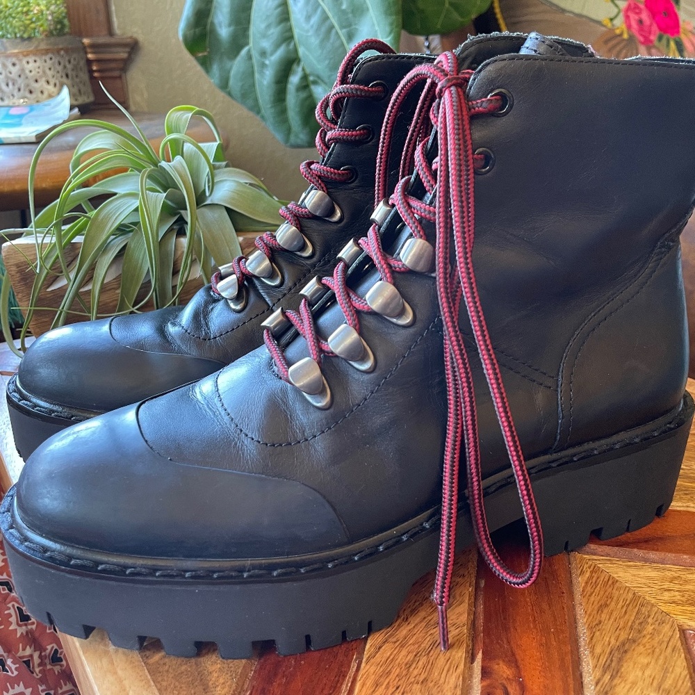 Zara Leather Combat Boots - Picture 1 of 9